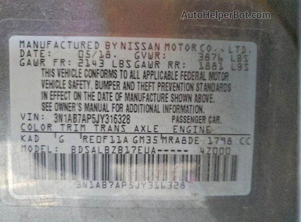3N1AB7AP5JY316328 2018 NISSAN SENTRA Gray Widok komory silnika
