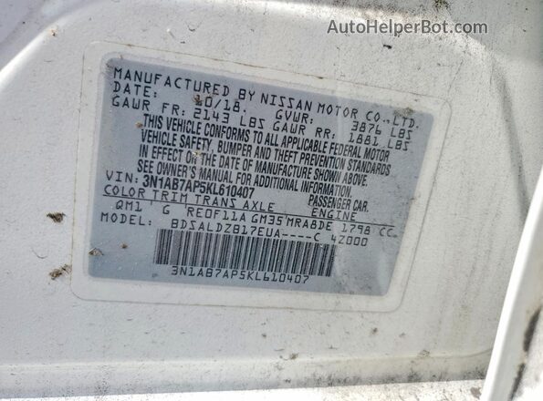 3N1AB7AP5KL610407 2019 NISSAN SENTRA White Vista del compartimento del motor