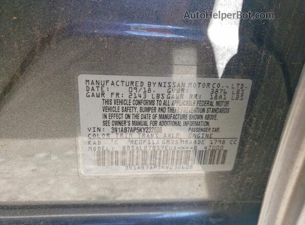 3N1AB7AP5KY232608 2019 NISSAN SENTRA Gray Вид підкапотного простору