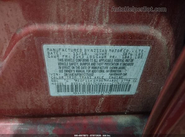 3N1AB7AP5KY275992 2019 NISSAN SENTRA Red Engine compartment view