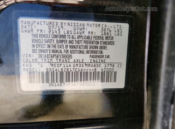 3N1AB7AP5KY389085 2019 NISSAN SENTRA Black Widok komory silnika