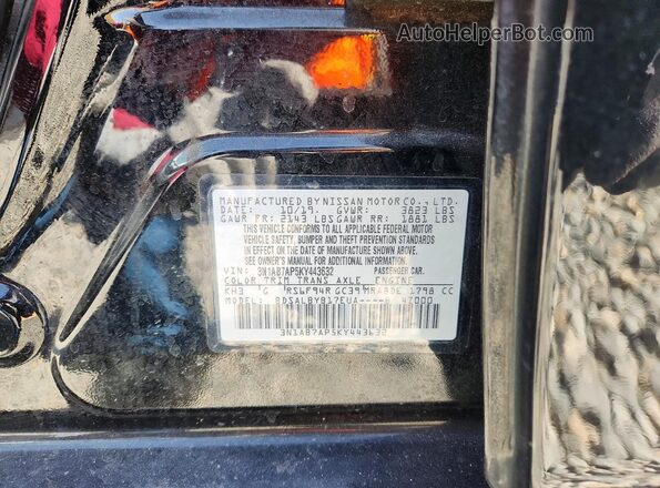 3N1AB7AP5KY443632 2019 NISSAN SENTRA Black Շարժիչի բաժամունքի տեսք
