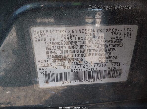 3N1AB7AP6GY260795 2016 NISSAN SENTRA Gray Շարժիչի բաժամունքի տեսք