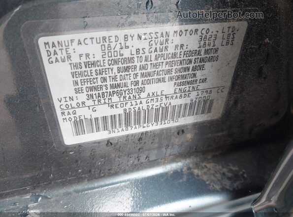 3N1AB7AP6GY331090 2016 NISSAN SENTRA Blue Widok komory silnika