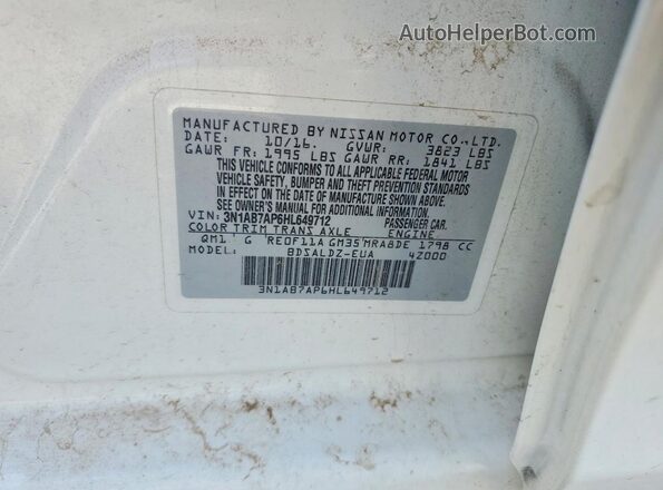 3N1AB7AP6HL649712 2017 NISSAN SENTRA White Вид наклейки з VIN-кодом