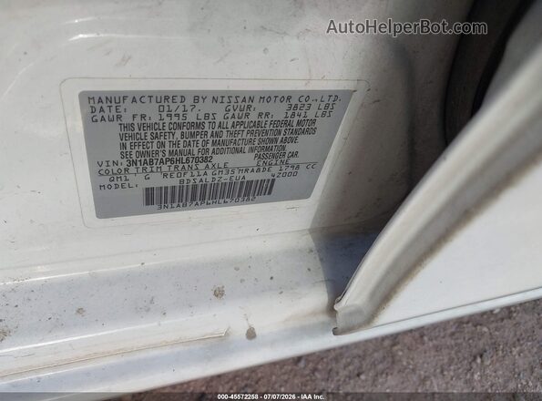 3N1AB7AP6HL670382 2017 NISSAN SENTRA White ძრავის განყოფილების ხედი