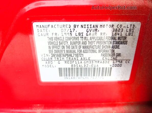 3N1AB7AP6HL710721 2017 NISSAN SENTRA Red Вид підкапотного простору
