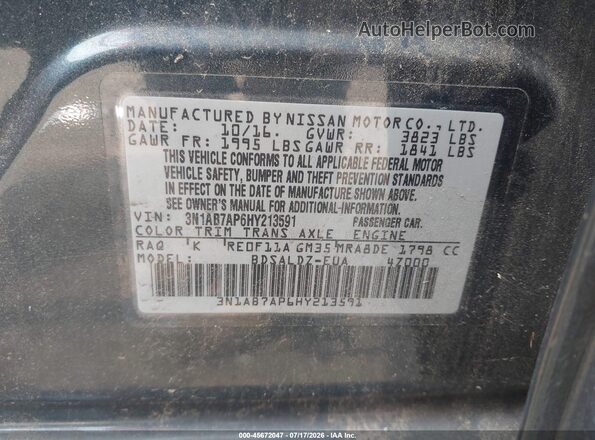 3N1AB7AP6HY213591 2017 NISSAN SENTRA Blue Engine compartment view