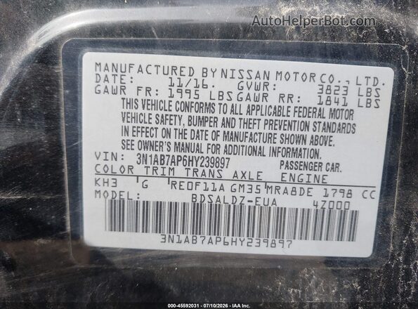 3N1AB7AP6HY239897 2017 NISSAN SENTRA Black Շարժիչի բաժամունքի տեսք