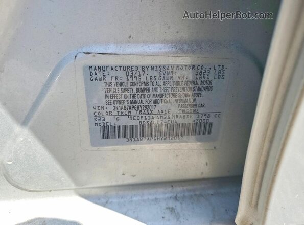 3N1AB7AP6HY292017 2017 NISSAN SENTRA Silver Вид підкапотного простору