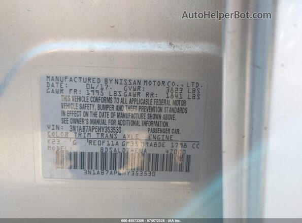 3N1AB7AP6HY353530 2017 NISSAN SENTRA Silver Vista del compartimento del motor