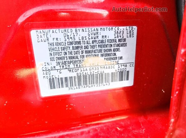 3N1AB7AP6HY357643 2017 NISSAN SENTRA Red Вид підкапотного простору