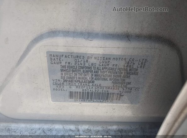 3N1AB7AP6JL623830 2018 NISSAN SENTRA Silver Вид підкапотного простору
