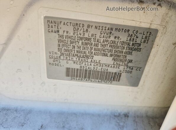 3N1AB7AP6JL629272 2018 NISSAN SENTRA White Vista del compartimento del motor