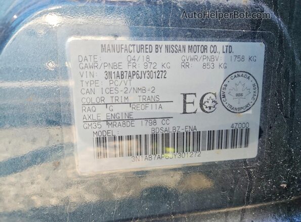 3N1AB7AP6JY301272 2018 NISSAN SENTRA Blue Widok komory silnika