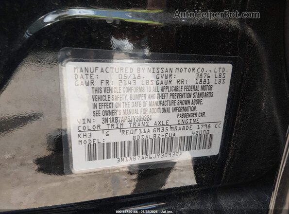 3N1AB7AP6JY309324 2018 NISSAN SENTRA Черный Вид подкапотного пространства