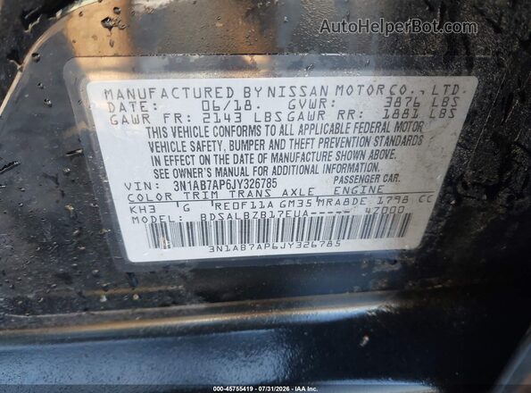 3N1AB7AP6JY326785 2018 NISSAN SENTRA Black Engine compartment view