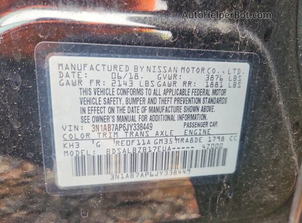 3N1AB7AP6JY338449 2018 NISSAN SENTRA Черный Вид подкапотного пространства