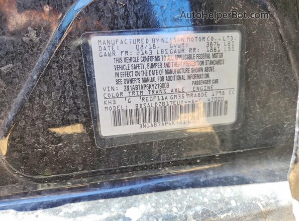 3N1AB7AP6KY219009 2019 NISSAN SENTRA Black Engine compartment view