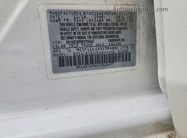 3N1AB7AP6KY265407 2019 NISSAN SENTRA White ძრავის განყოფილების ხედი