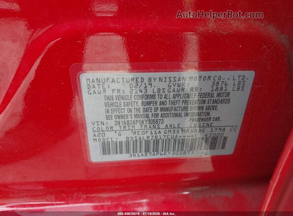 3N1AB7AP6KY305873 2019 NISSAN SENTRA Red ძრავის განყოფილების ხედი