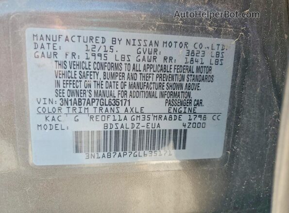 3N1AB7AP7GL635171 2016 NISSAN SENTRA Tan ძრავის განყოფილების ხედი