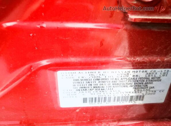 3N1AB7AP7GL667344 2016 NISSAN SENTRA Red VIN კოდის სტიკერის ხედი