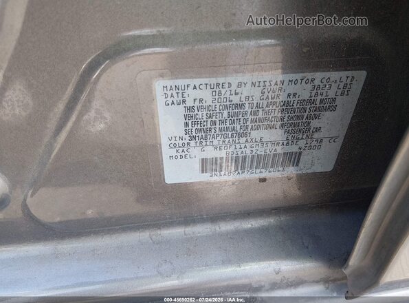 3N1AB7AP7GL676061 2016 NISSAN SENTRA Gray Vista del compartimento del motor