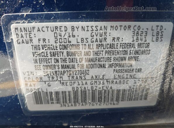 3N1AB7AP7GY270462 2016 NISSAN SENTRA Blue Вид підкапотного простору