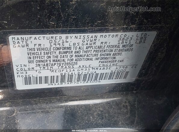 3N1AB7AP7GY285026 2016 NISSAN SENTRA Black Engine compartment view