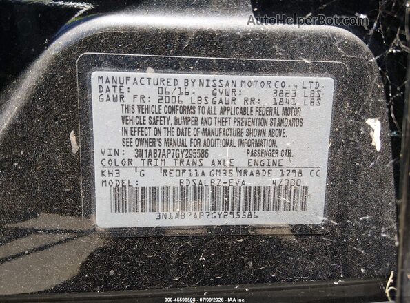 3N1AB7AP7GY295586 2016 NISSAN SENTRA Black Vista del compartimento del motor