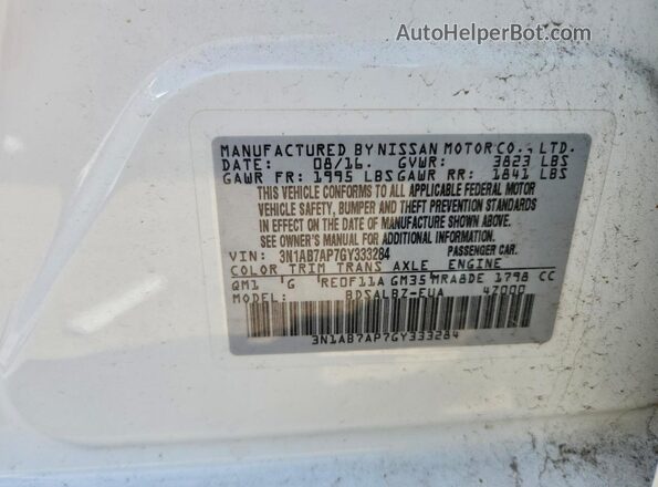 3N1AB7AP7GY333284 2016 NISSAN SENTRA Белый Вид наклейки с VIN-кодом