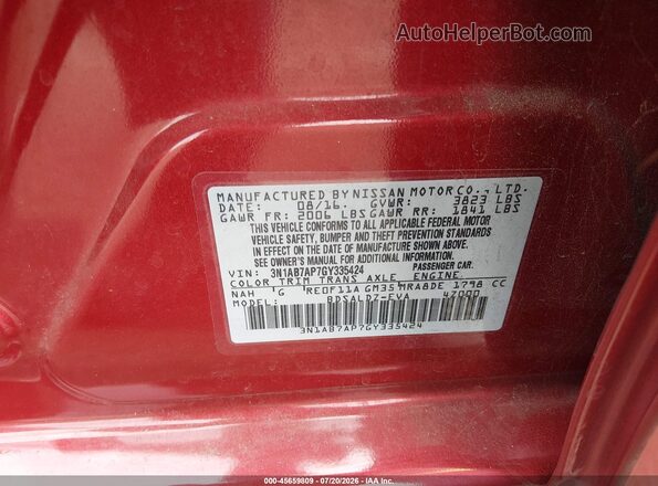3N1AB7AP7GY335424 2016 NISSAN SENTRA Burgundy Շարժիչի բաժամունքի տեսք