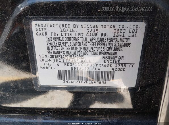 3N1AB7AP7HL649895 2017 NISSAN SENTRA Black Вид підкапотного простору
