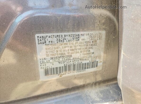 3N1AB7AP7HY228505 2017 NISSAN SENTRA Charcoal Вид підкапотного простору