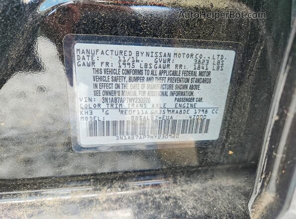 3N1AB7AP7HY230920 2017 NISSAN SENTRA Black Вид наклейки з VIN-кодом