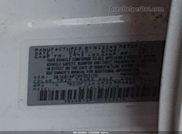 3N1AB7AP7HY253176 2017 NISSAN SENTRA White Widok komory silnika