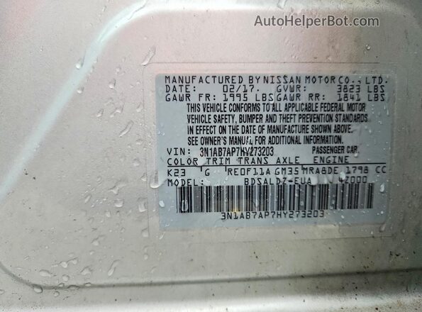 3N1AB7AP7HY273203 2017 NISSAN SENTRA Silver Вид підкапотного простору