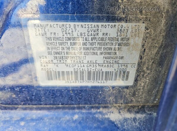 3N1AB7AP7HY276117 2017 NISSAN SENTRA Blue Вид підкапотного простору