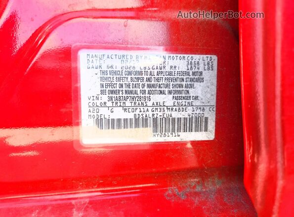 3N1AB7AP7HY281916 2017 NISSAN SENTRA Red Engine compartment view