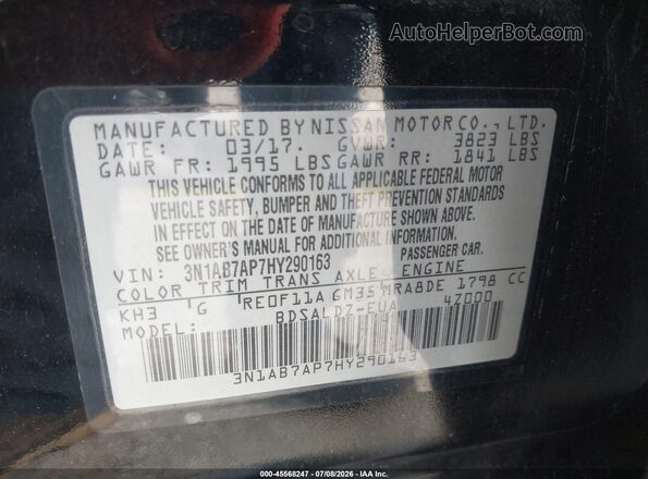 3N1AB7AP7HY290163 2017 NISSAN SENTRA Black Widok komory silnika