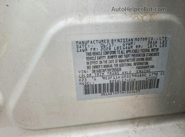3N1AB7AP7HY355609 2017 NISSAN SENTRA Silver ძრავის განყოფილების ხედი