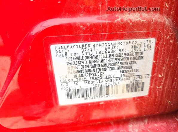 3N1AB7AP7HY370126 2017 NISSAN SENTRA Красный Вид подкапотного пространства