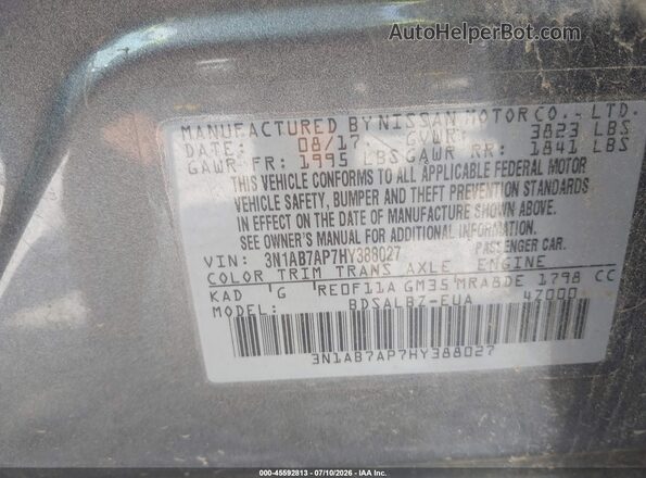 3N1AB7AP7HY388027 2017 NISSAN SENTRA Gray Вид підкапотного простору