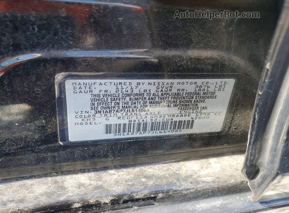 3N1AB7AP7JL614084 2018 NISSAN SENTRA Black VIN կոդի պիտակի տեսք