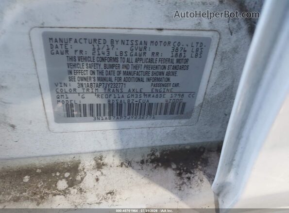 3N1AB7AP7JY232771 2018 NISSAN SENTRA White ძრავის განყოფილების ხედი