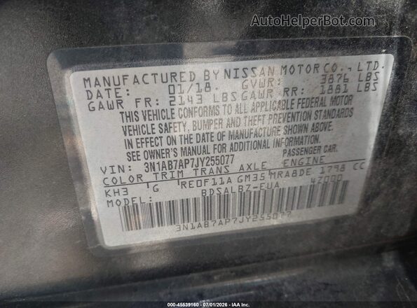3N1AB7AP7JY255077 2018 NISSAN SENTRA Black Engine compartment view