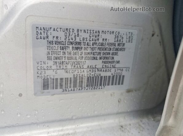 3N1AB7AP7JY282117 2018 NISSAN SENTRA Silver Engine compartment view