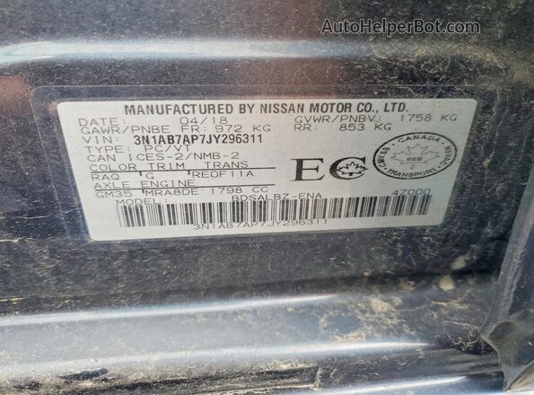 3N1AB7AP7JY296311 2018 NISSAN SENTRA Blue Engine compartment view