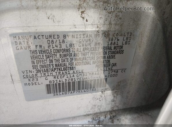 3N1AB7AP7KL607881 2019 NISSAN SENTRA Silver Вид підкапотного простору